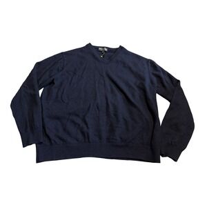 Hart Schaffner Marx V-Neck‎ Men Navy Blue Long Sleeve XL Extra Fine Merino Wool